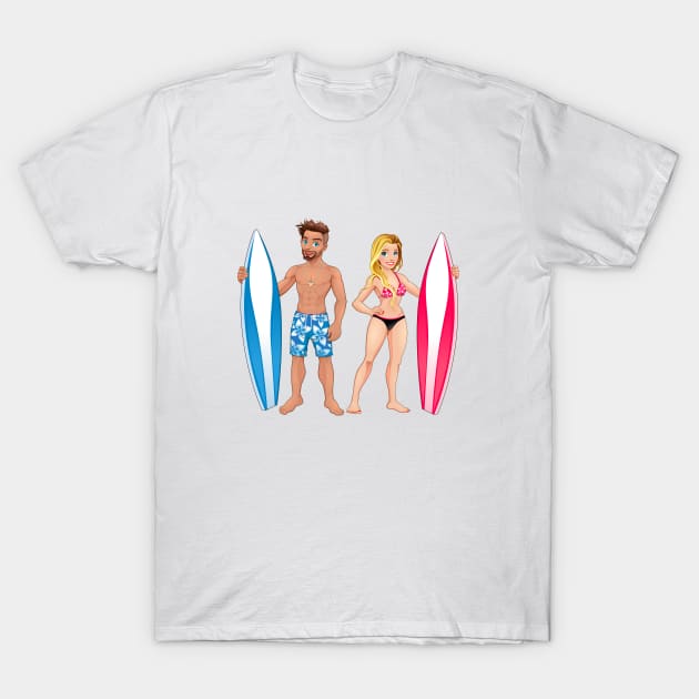 Surfers boy and girl T-Shirt by ddraw